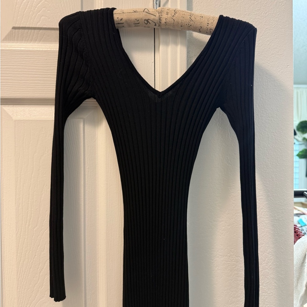 Fashion Nova Black Ribbed Maxi Dress